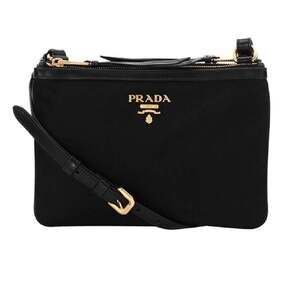 Prada Logo Tessuto Nylon Soft Calf Trim Black Cross Body